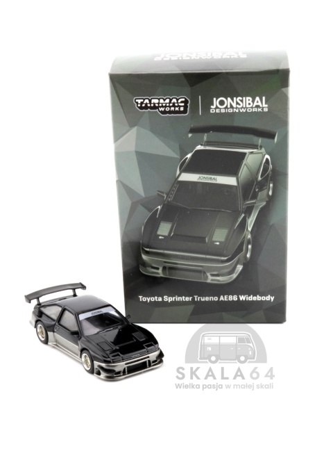 Model samochodu Toyota Sprinter Trueno AE86 Widebody Black / Grey JONSIBAL Designworks w skali 1:64 - pudełko
