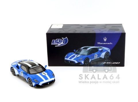 Model samochodu Maserati MC20 #1 Blue / White w skali 1:64 - pudełko