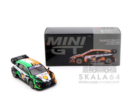 Model samochodu Hyundai i20 N Rally1 #11 2023 Rally Croatia Power Stage Winner w skali 1:64 - pudełko