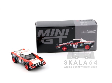 Model samochodu Lancia Stratos HF #4 1978 Rally Sanremo Winner w skali 1:64 - pudełko