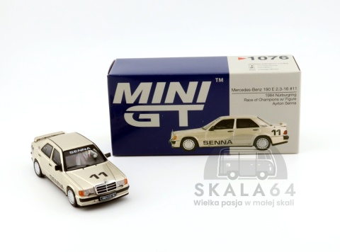Model samochodu Mercedes-Benz 190 E 2.3-16 #11 1984 Nurburgring Race of Champions with Figure Ayrton Senna w skali 1:64 - pudełko
