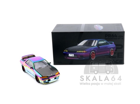 Model samochodu Nissan Skyline GT-R R32 Magic Chrome Vancouver Edition w skali 1:64 - pudełko