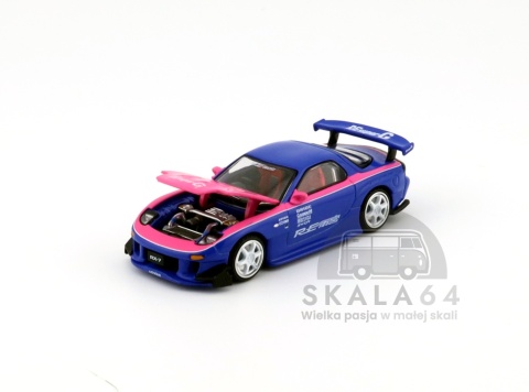 Model samochodu Mazda RX7 Re Amemiya Widebody Blue Pink w skali 1:64 - maska