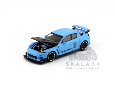 Model samochodu Mazda RX8 Re Amemiya Widebody Light Blue w skali 1:64 - maska