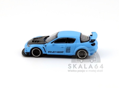Model samochodu Mazda RX8 Re Amemiya Widebody Light Blue w skali 1:64 - bok