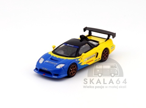 Model samochodu Honda NSX R GT Spoon Sports Yellow Blue w skali 1:64 - przód