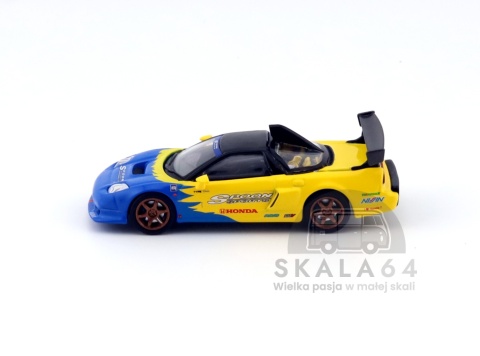 Model samochodu Honda NSX R GT Spoon Sports Yellow Blue w skali 1:64 - bok