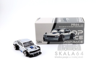 POP RACE PR64-330 Nissan Skyline GT-R V8 Drift Hakosuka Silver Chrome Hong Kong ToyCar Salon PR640330 1:64