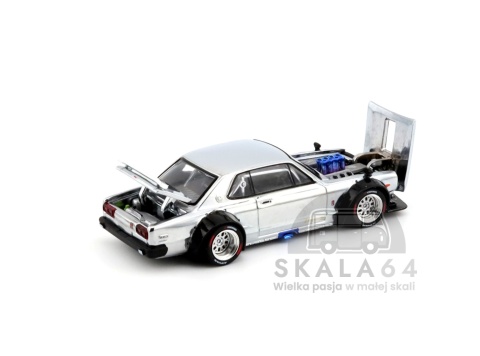 Model samochodu Nissan Skyline GT-R V8 Drift Hakosuka Silver Chrome Hong Kong ToyCar Salon w skali 1:64 - elementy