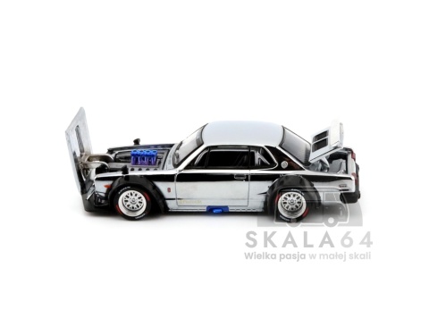 Model samochodu Nissan Skyline GT-R V8 Drift Hakosuka Silver Chrome Hong Kong ToyCar Salon w skali 1:64 - elementy