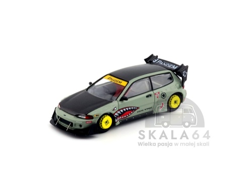 Model samochodu Pandem Honda Civic EG6 Sharkmouth Dark Green IDE Indonesia DieCast Expo 2025 w skali 1:64 - przód