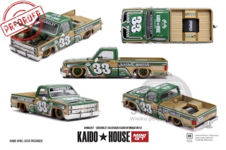PREORDER MINI GT Kaido House KHMG267 1980 Chevrolet Silverado Kaido Intimidator V2, green/gold