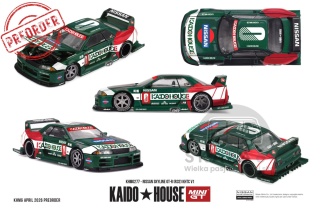 PREORDER MINI GT Kaido House KHMG277 1989 Nissan Skyline GTR (R32) KHTC V1, green/white/red