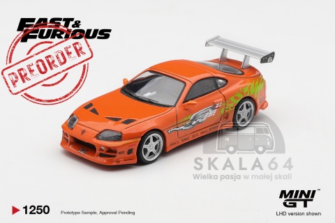 PREORDER MINI GT MGT01250-BL 2001 Toyota Supra MK4 (A80) Romex Brian O`Conner *The Fast and The Furious*, orange
