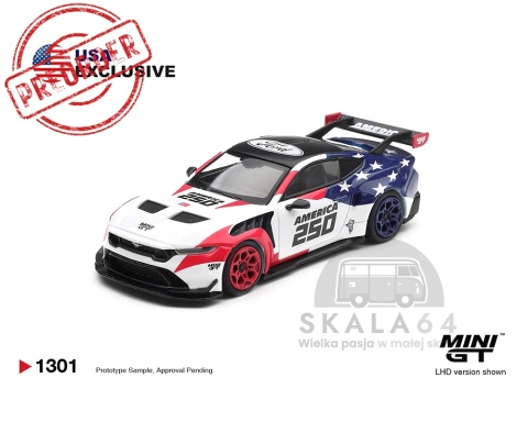 PREORDER MINI GT MGT01301-BL  2026 Ford Mustang GTD *America 250* USA Exclusive, white/blue/red