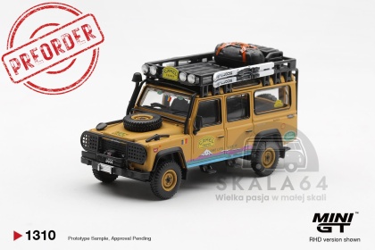 PREORDER MINI GT MGT01310-BL 1998 Land Rover Defender 110 *Camel Trophy* Team Romania Tierra Del Fuego CT36