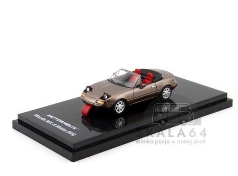 Model samochodu Mazda MX-5 Miata NA Spider Roadster LHD Metallic Brown w skali 1:64 - język