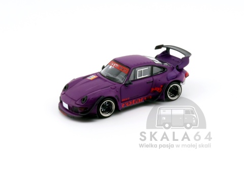 Model samochodu Porsche 911 RWB 993 Rotana #18 Purple w skali 1:64 - przód