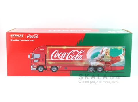 Model samochodu Mitsubishi Fuso Super Great Coca-Cola Santa Truck Red w skali 1:64 - pudełko