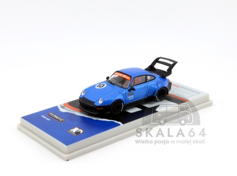 Model samochodu Porsche 911 RWB 993 Tarmac Works 10th Anniversary Black / Blue w skali 1:64 - przód
