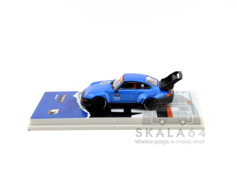 Model samochodu Porsche 911 RWB 993 Tarmac Works 10th Anniversary Black / Blue w skali 1:64 - bok