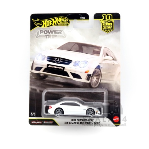 Model samochodu HOT WHEELS Premium Car Culture Power Trip 2008 Mercedes-Benz CLK 63 AMG Black Series w skali 1:64 JKF29