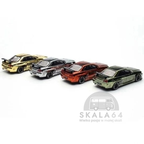 Zestaw 4 modeli Nissan Skyline GT-R R34 10th Anniversary Chrome Special Edition Set DPLS x INNO64 Tokyo Auto Salon w skali 1:64