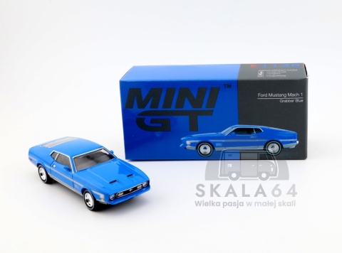Model samochodu Ford Mustang Mach 1 Grabber Blue w skali 1:64 - kartonik