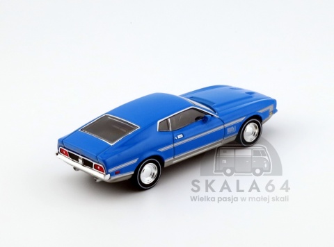 Model samochodu Ford Mustang Mach 1 Grabber Blue w skali 1:64 - tył