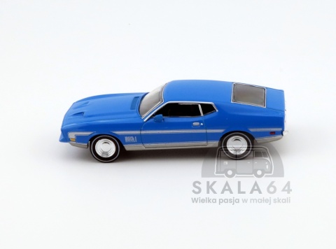 Model samochodu Ford Mustang Mach 1 Grabber Blue w skali 1:64 - bok