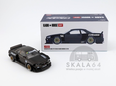 Model samochodu Nissan Skyline GT-R R34 Kaido Works GReddy V2 Grey 1:64 w skali 1:64 - pudełko