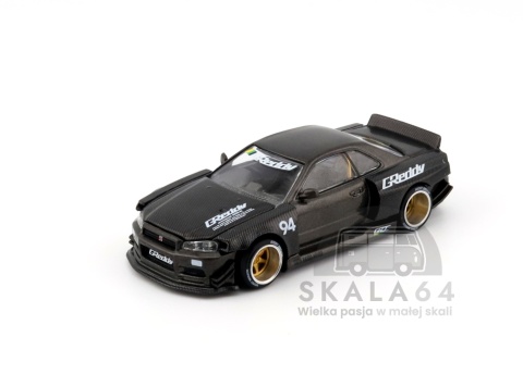 Model samochodu Nissan Skyline GT-R R34 Kaido Works GReddy V2 Grey 1:64 w skali 1:64 - przód
