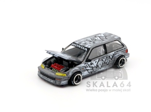 Model samochodu Honda Civic EF Kaido Manga V1 Grey White w skali 1:64 - przód
