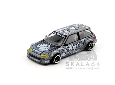 Model samochodu Honda Civic EF Kaido Manga V1 Grey White w skali 1:64 - przód
