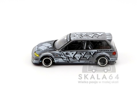 Model samochodu Honda Civic EF Kaido Manga V1 Grey White w skali 1:64 - bok