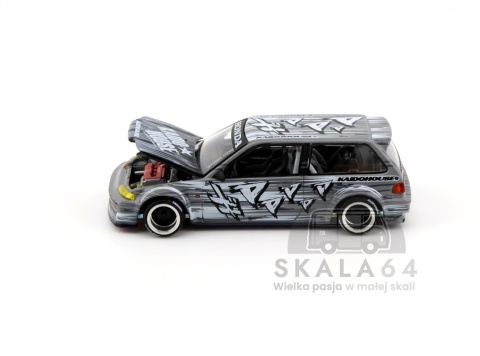 Model samochodu Honda Civic EF Kaido Manga V1 Grey White w skali 1:64 - bok
