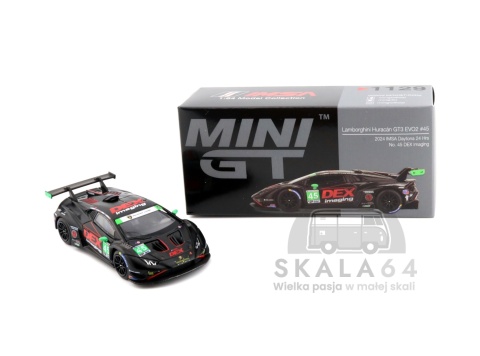 Model samochodu Lamborghini Huracan GT3 EVO2 #45 DEX Imaging 2024 IMSA Daytona 24 Hrs w skali 1:64 - kartonik