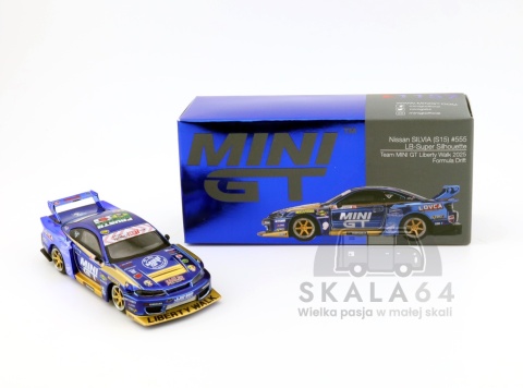 Model samochodu Nissan LB-Super Silhouette S15 Silvia #555 Liberty Walk 2025 Formula Drift  w skali 1:64 - kartonik