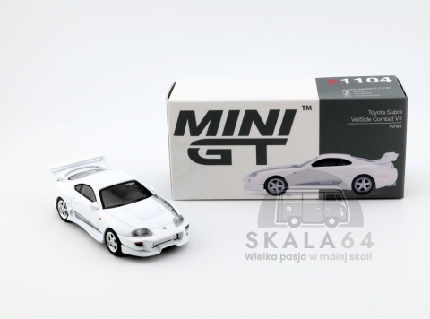 Model samochodu Toyota Supra VeilSide Combat V-I White Pearl Metallic w skali 1:64 - kartonik