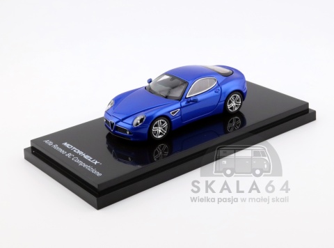 Model samochodu Alfa Romeo 8C Competizione 2008 Metallic Blue w skali 1:64 - przód