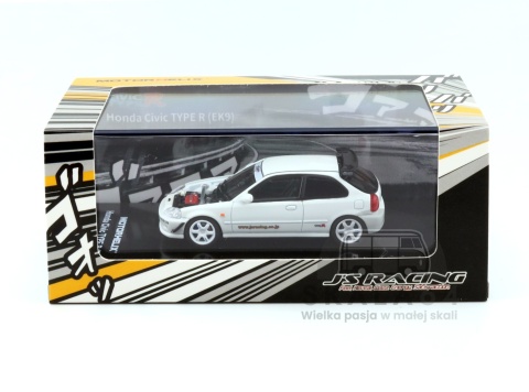 Model samochodu Honda Civic Type R EK9 J's Racing Livery White w skali 1:64 - gablotka