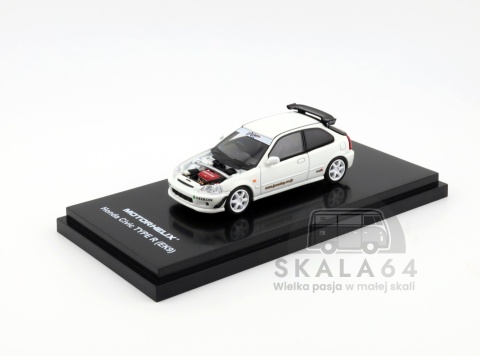 Model samochodu Honda Civic Type R EK9 J's Racing Livery White w skali 1:64 - przód