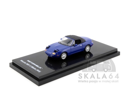 Model samochodu Mazda MX-5 Miata NA Spider Roadster LHD Laguna Blue w skali 1:64 - przód