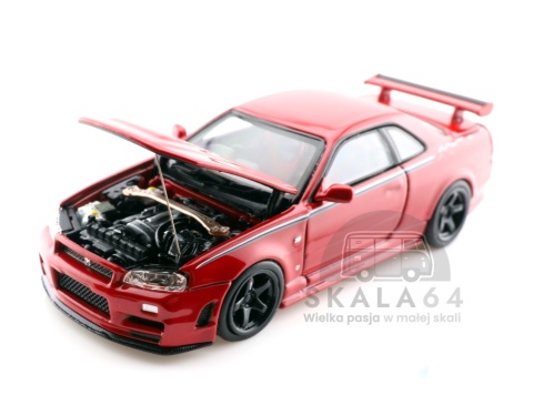Model samochodu Nissan Skyline GT-R R34 NISMO Customized Red w skali 1:64 - detale