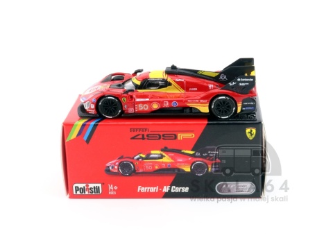 Model samochodu Ferrari 499P #50 Winner 24h LeMans 2024 Nielsen Fuoco Molina w skali 1:64 - kartonik