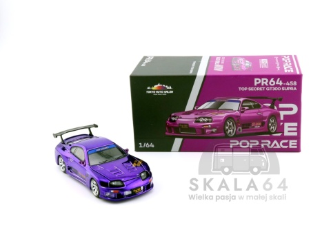 Model samochodu Toyota Supra MK4 A80 Top Secret GT300 Purple Chrome Tokyo Auto Salon Hong Kong 2025 w skali 1:64 - pudełko