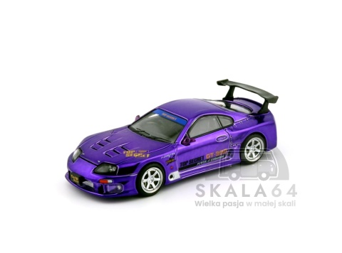 Model samochodu Toyota Supra MK4 A80 Top Secret GT300 Purple Chrome Tokyo Auto Salon Hong Kong 2025 w skali 1:64 - przód