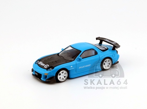 Model samochodu Mazda RX7 FD3S Re-Amemiya Blue Tokyo Auto Salon 2026 w skali 1:64 - przód