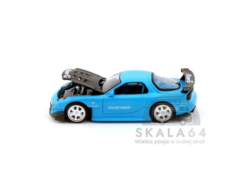 Model samochodu Mazda RX7 FD3S Re-Amemiya Blue Tokyo Auto Salon 2026 w skali 1:64 - maska