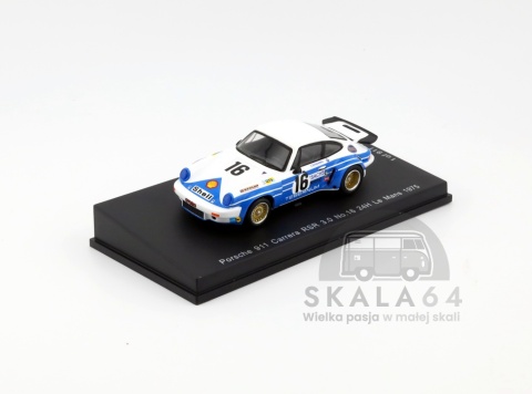 Model samochodu Porsche 911 Carrera RSR 3.0 #16 24H Le Mans 1975 C. Schickentanz H. Bertrams w skali 1:64 - przód